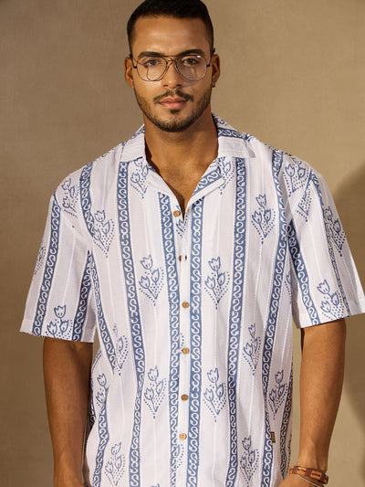 White Border Printed Drop Shoulder Oversized Shirt