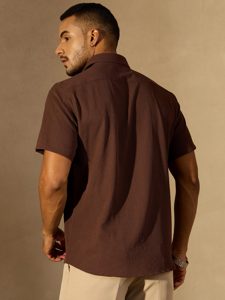 Light Brown Short Sleeves Cotton Shirt