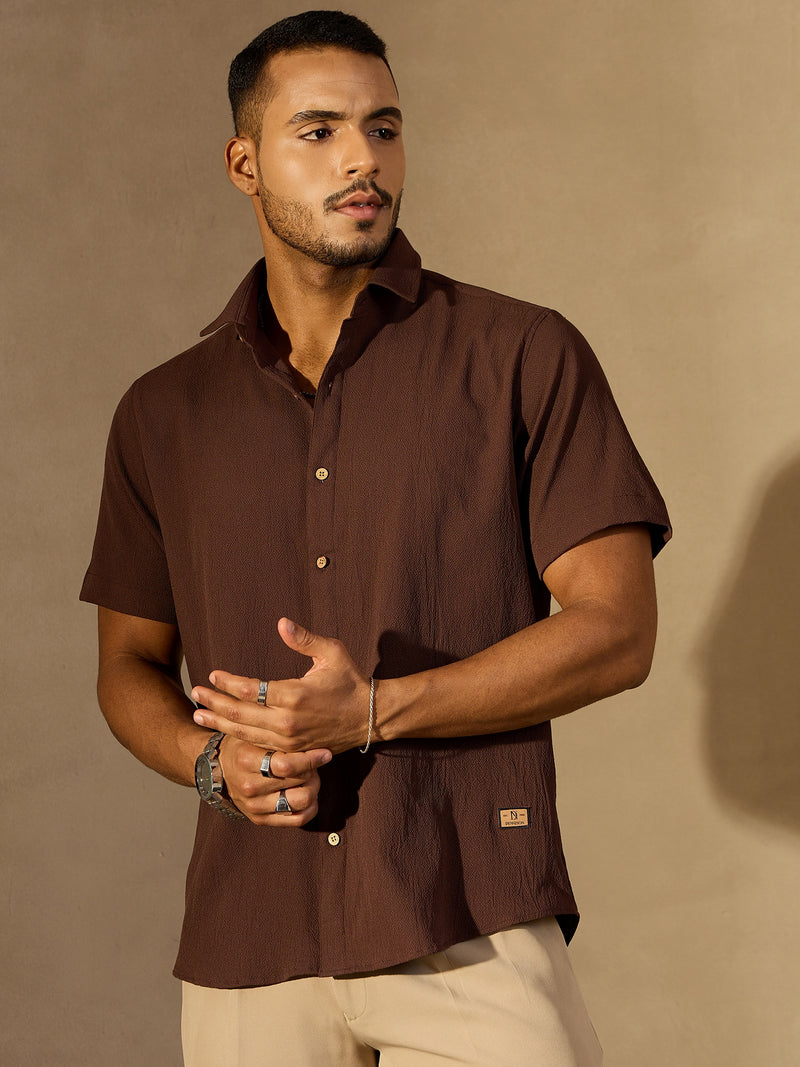 Light Brown: Half Sleeves Cotton Shirt