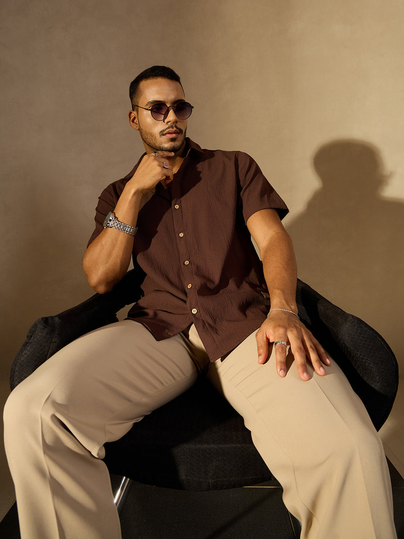 Light Brown: Half Sleeves Cotton Shirt