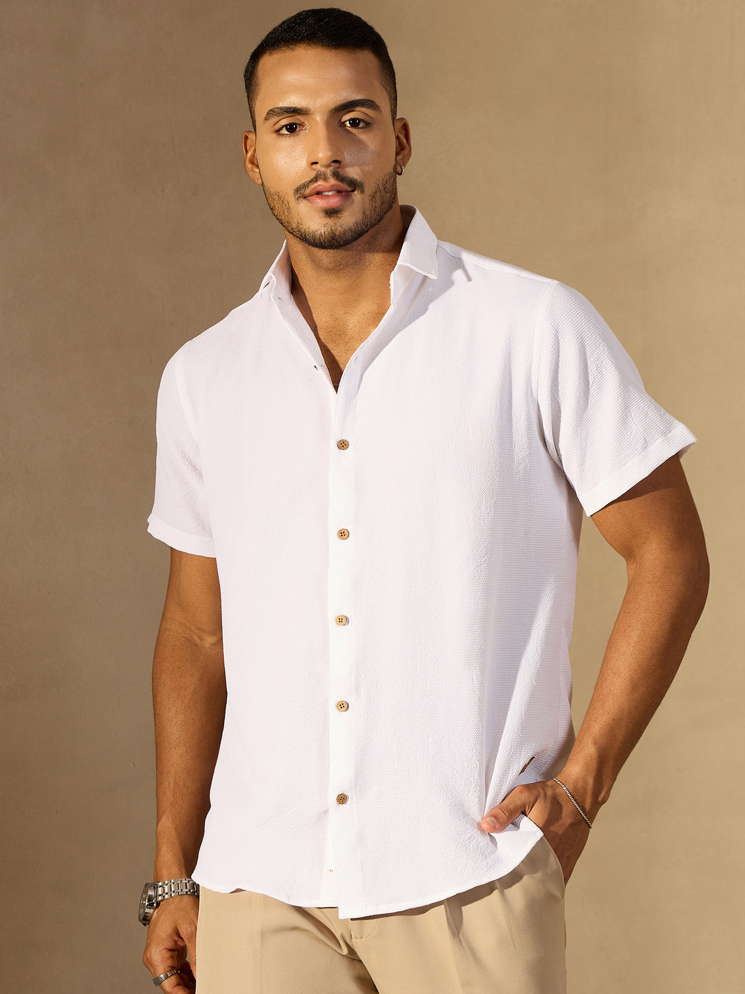 Wihte Short Sleeves Cotton Shirt