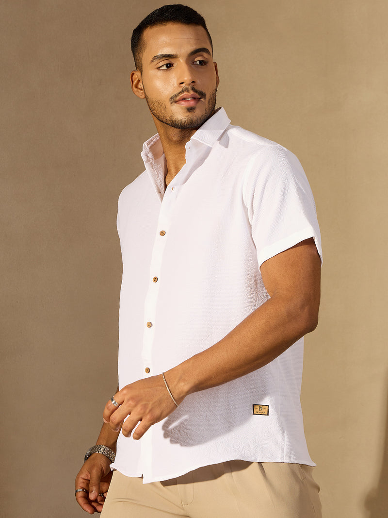 White: Half Sleeves Cotton Shirt