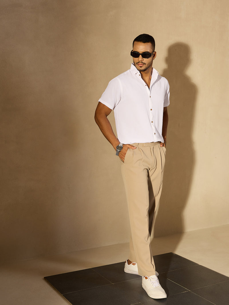 White: Half Sleeves Cotton Shirt