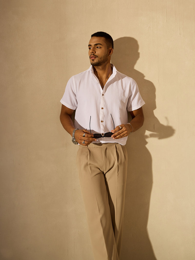 White: Half Sleeves Cotton Shirt