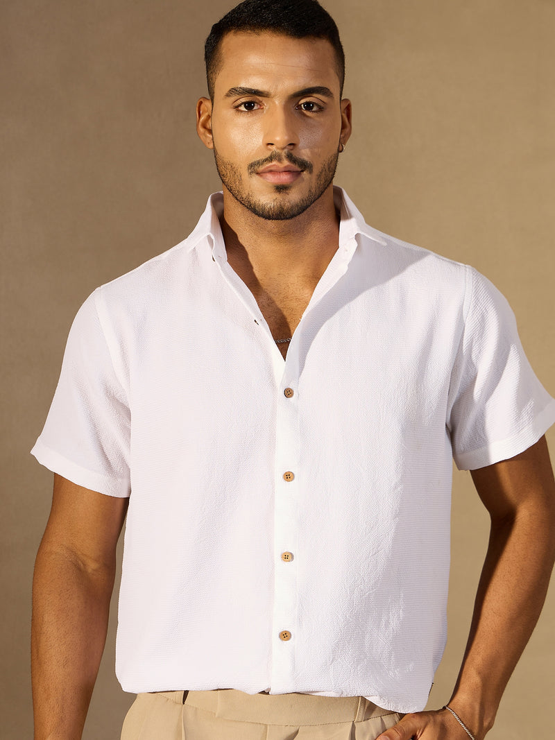 White: Half Sleeves Cotton Shirt