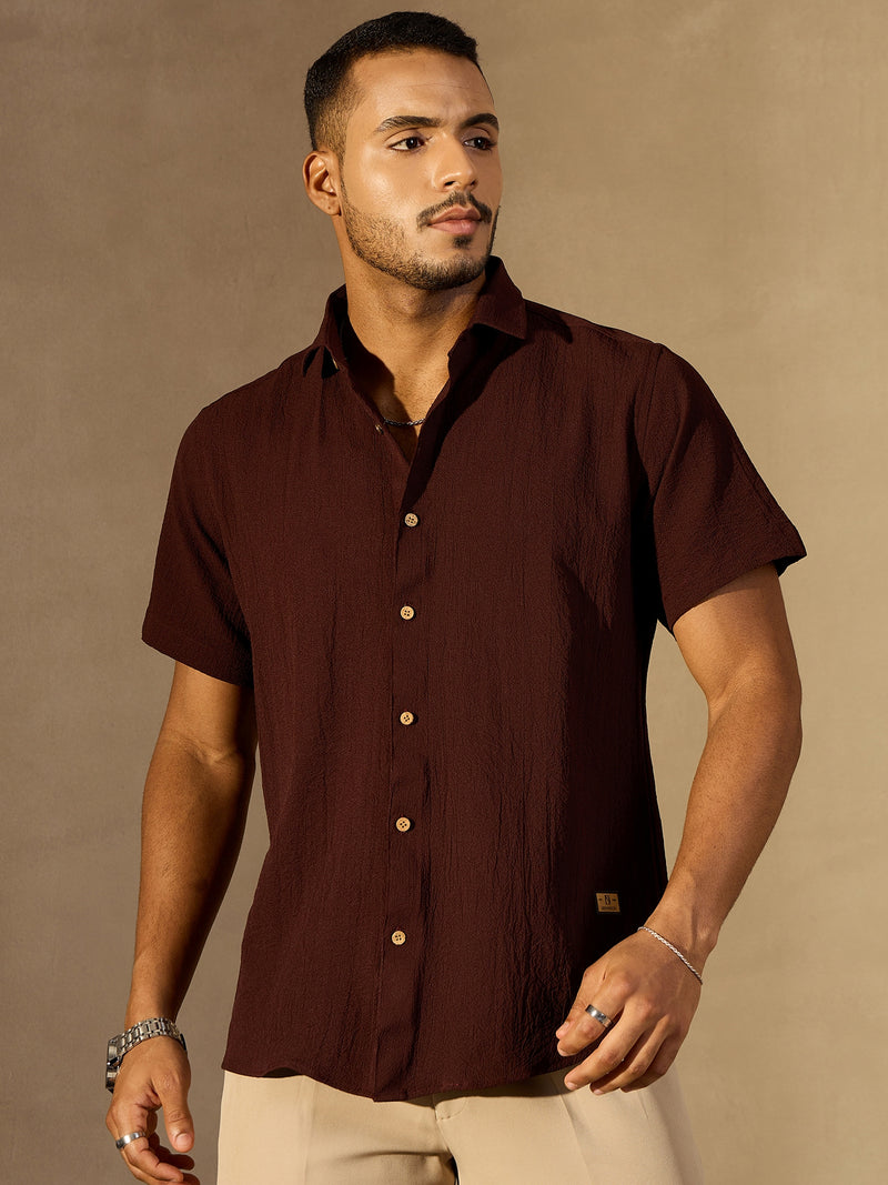 Brown: Half Sleeves Cotton Shirt