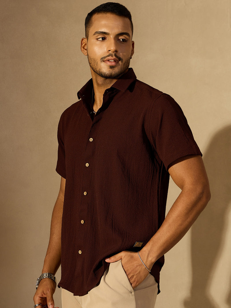 Brown: Half Sleeves Cotton Shirt