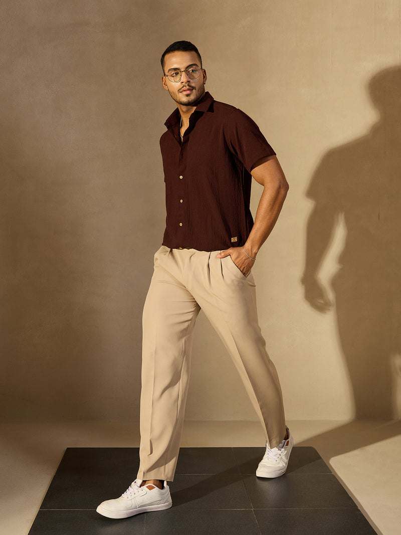 Brown: Half Sleeves Cotton Shirt