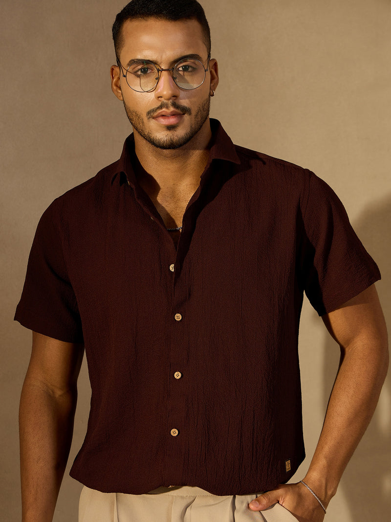Brown: Half Sleeves Cotton Shirt