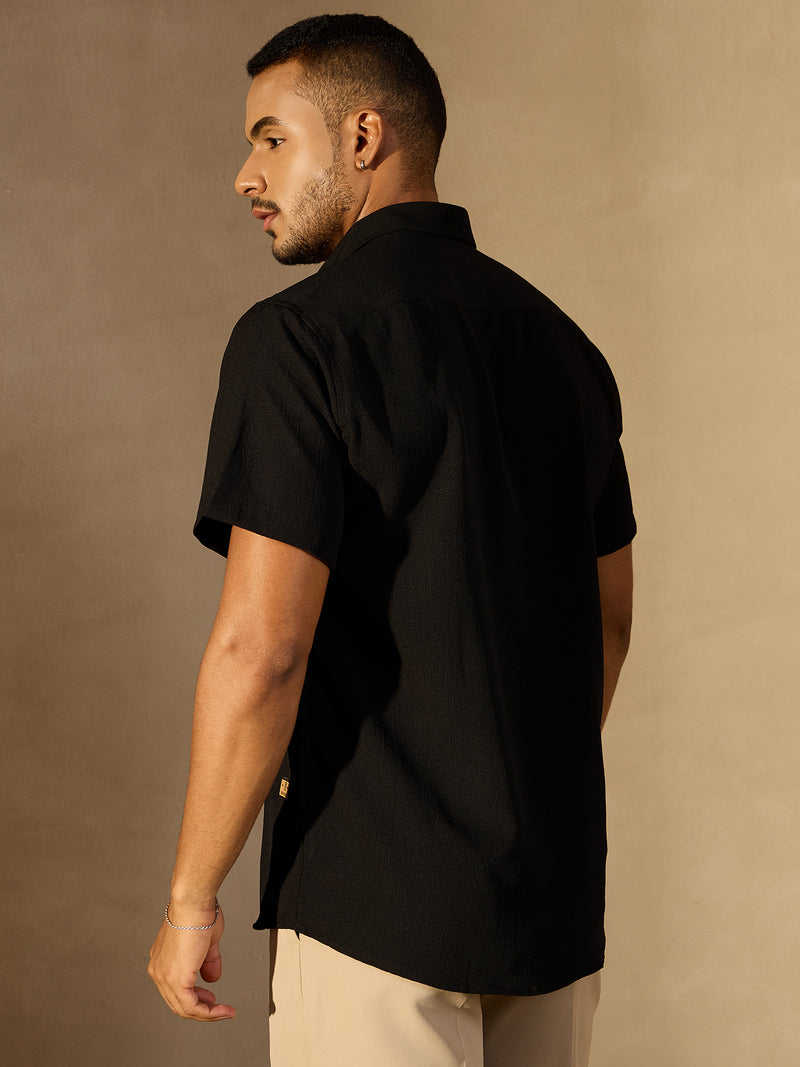 Black: Half Sleeves Cotton Shirt