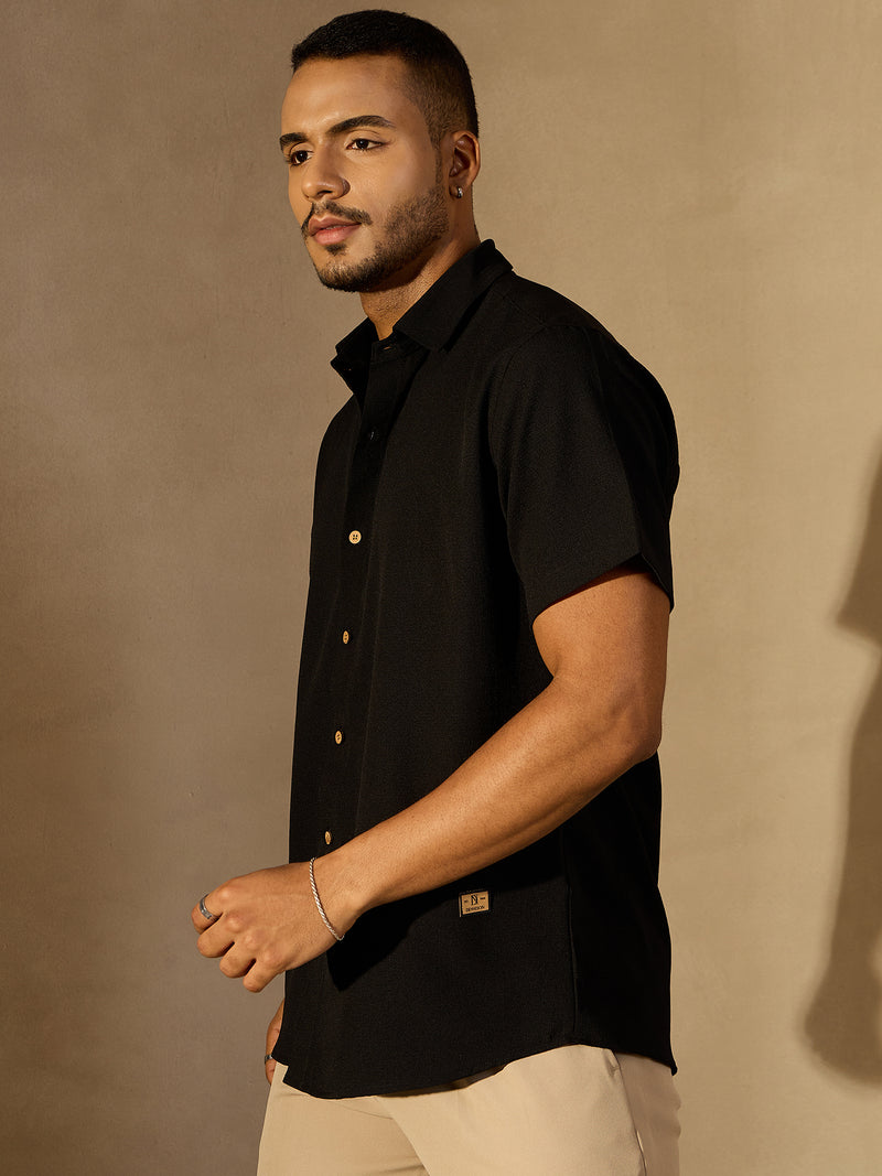 Black: Half Sleeves Cotton Shirt