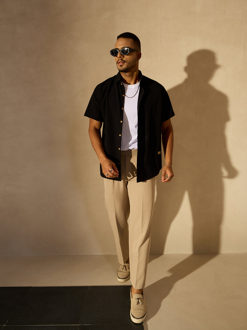 Black: Half Sleeves Cotton Shirt