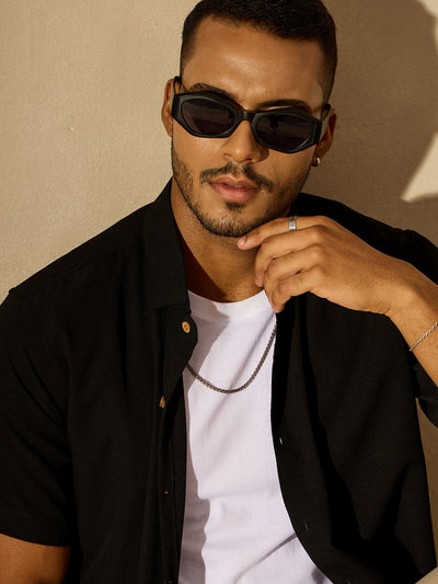 Black: Half Sleeves Cotton Shirt