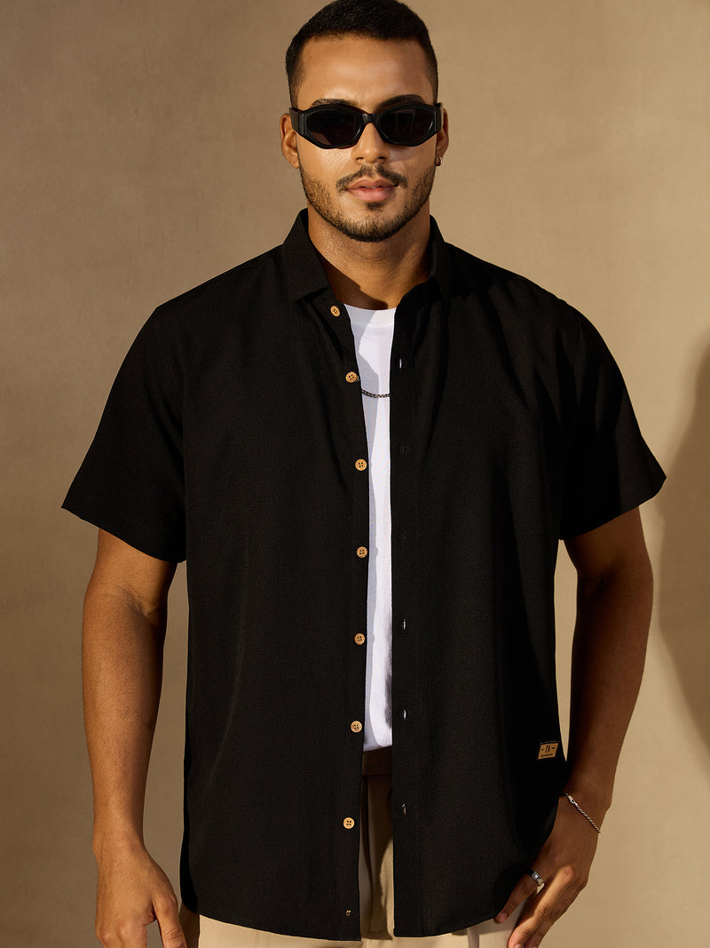 Black: Half Sleeves Cotton Shirt