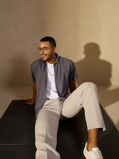 Grey: Half Sleeves Cotton Shirt