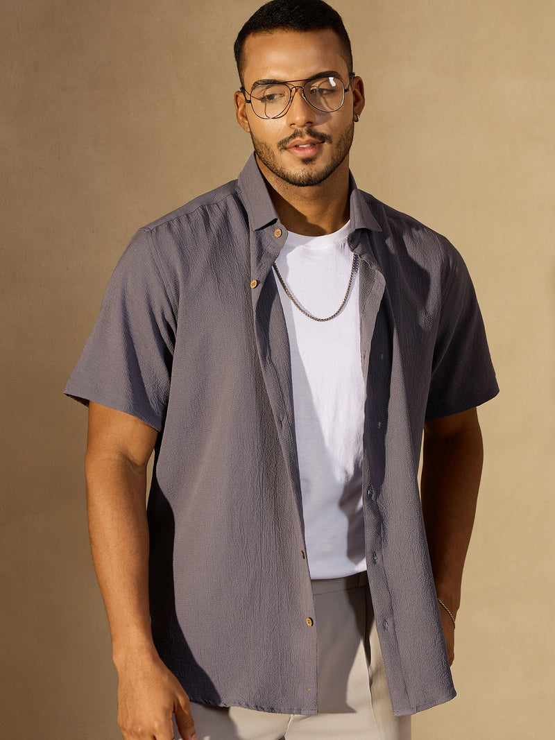 Grey: Half Sleeves Cotton Shirt