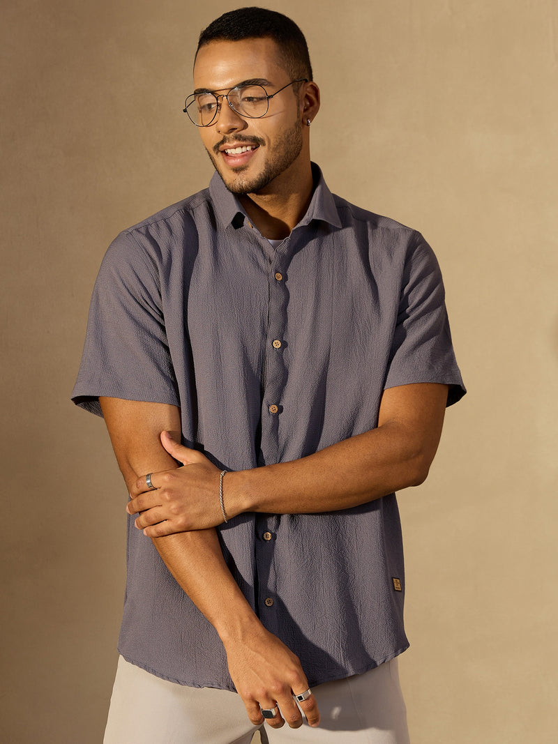 Grey: Half Sleeves Cotton Shirt
