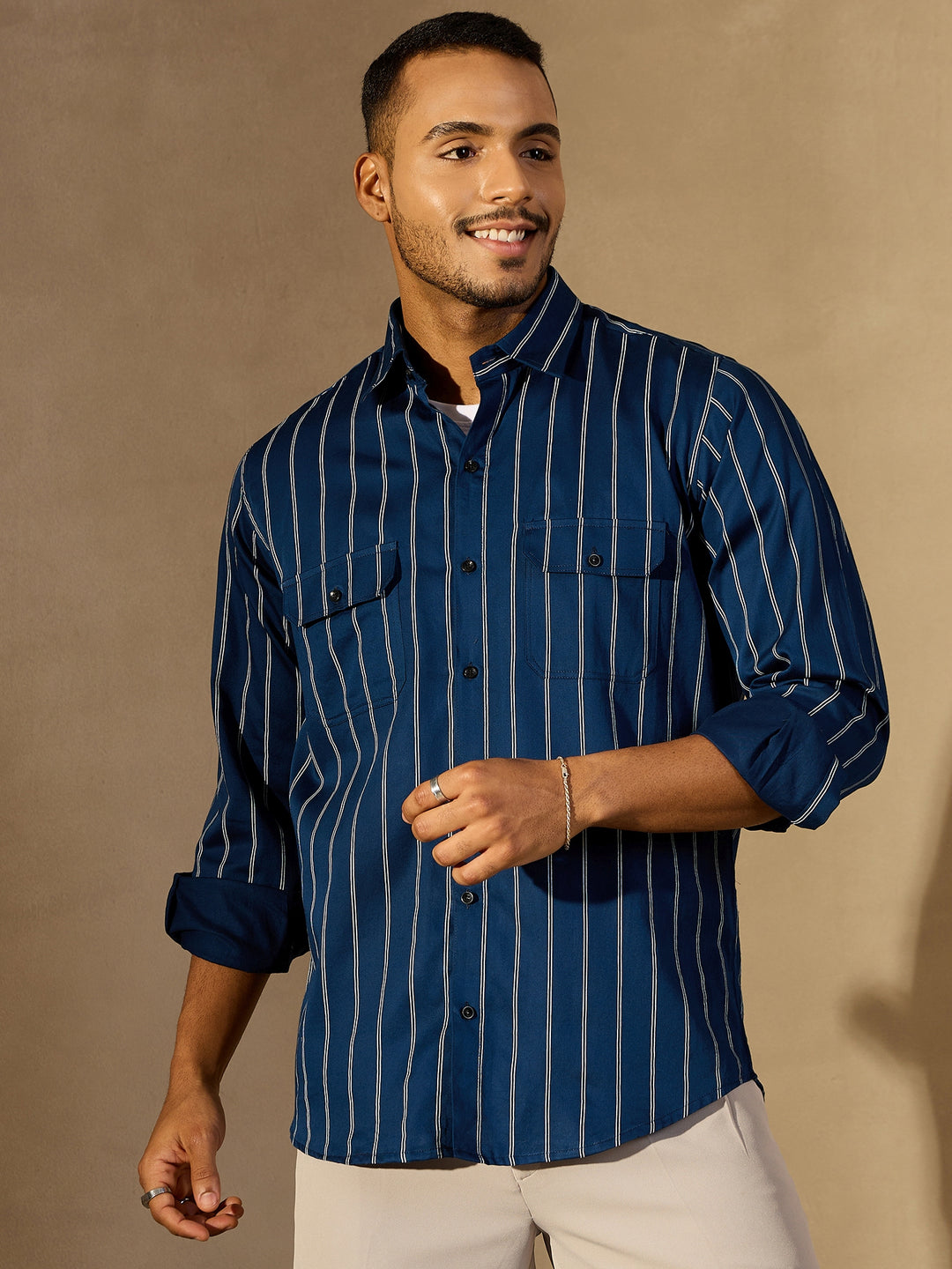 Vertical Stripes Double Pocket Shirt