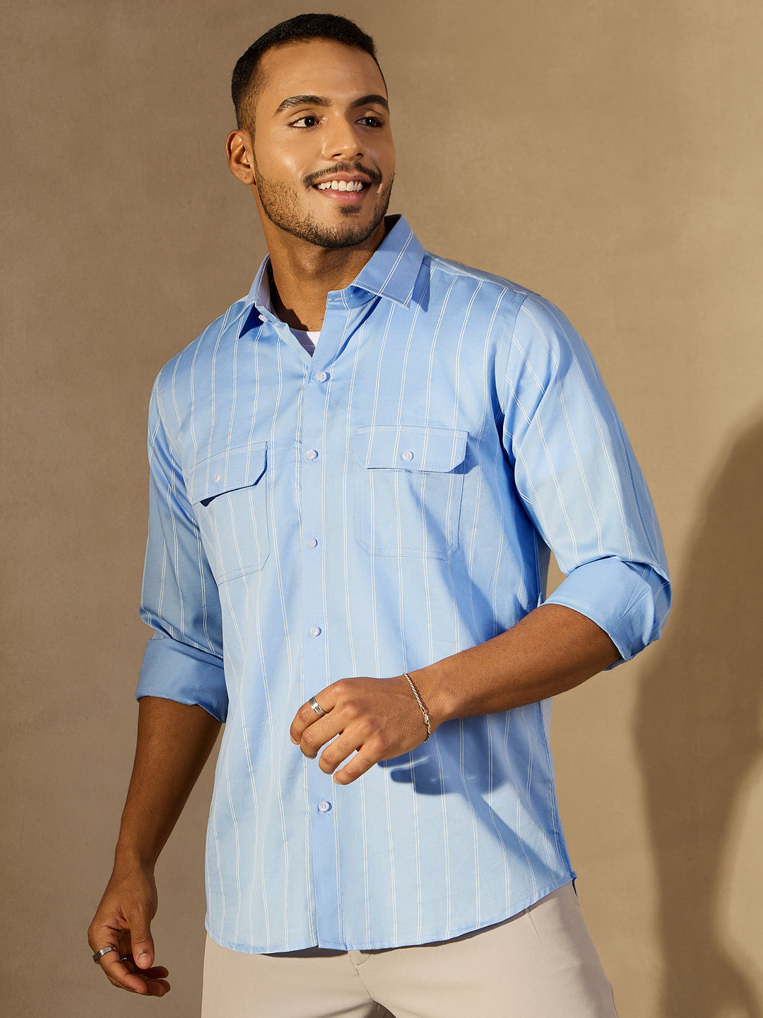 Vertical Stripes Double Pocket Shirt