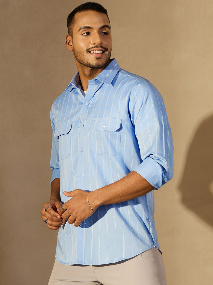 Vertical Stripes Double Pocket Shirt