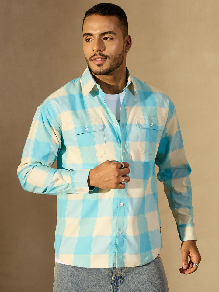 Drop shoulder Double Pocket Checked Shirt