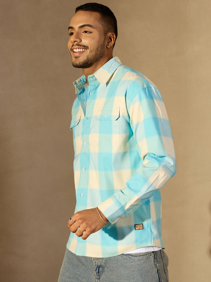 Drop shoulder Double Pocket Checked Shirt