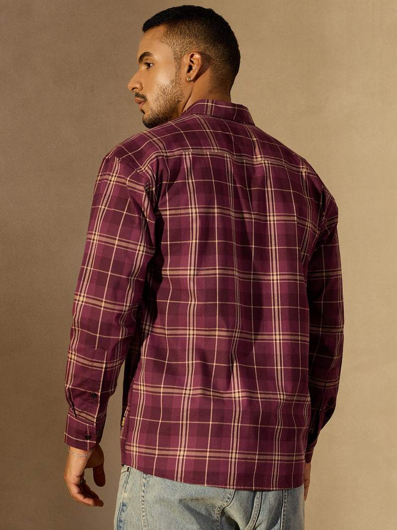 Maroon & Yellow: Full Sleeves Checked Shirt