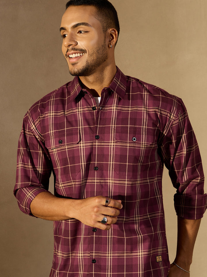 Drop shoulder Double Pocket Checked Shirt