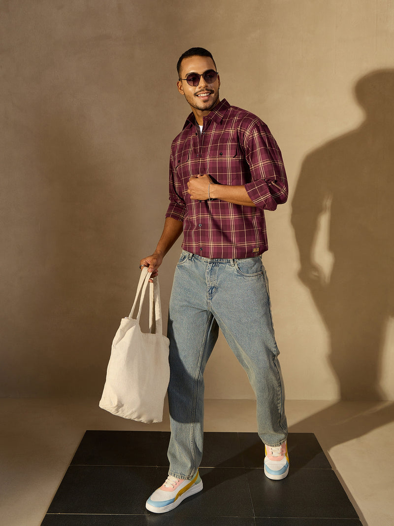 Maroon & Yellow: Full Sleeves Checked Shirt