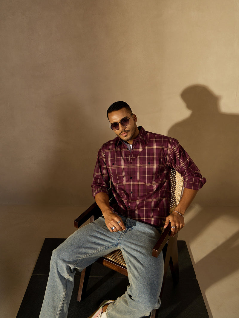 Maroon & Yellow: Full Sleeves Checked Shirt