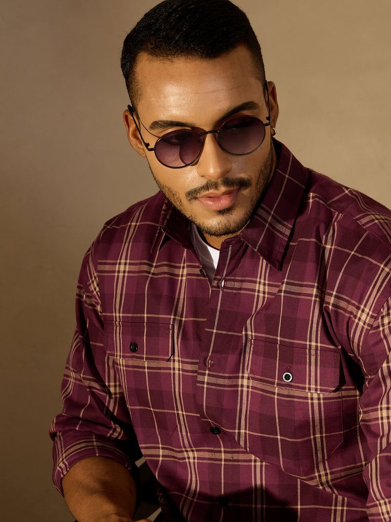 Maroon & Yellow: Full Sleeves Checked Shirt