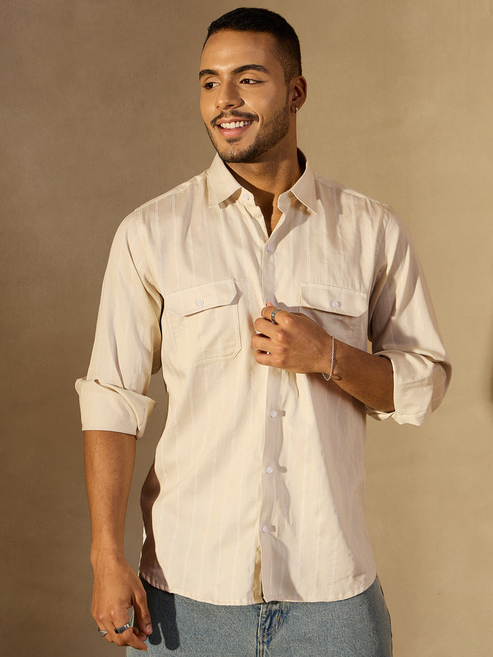 Vertical Stripes Double Pocket Shirt