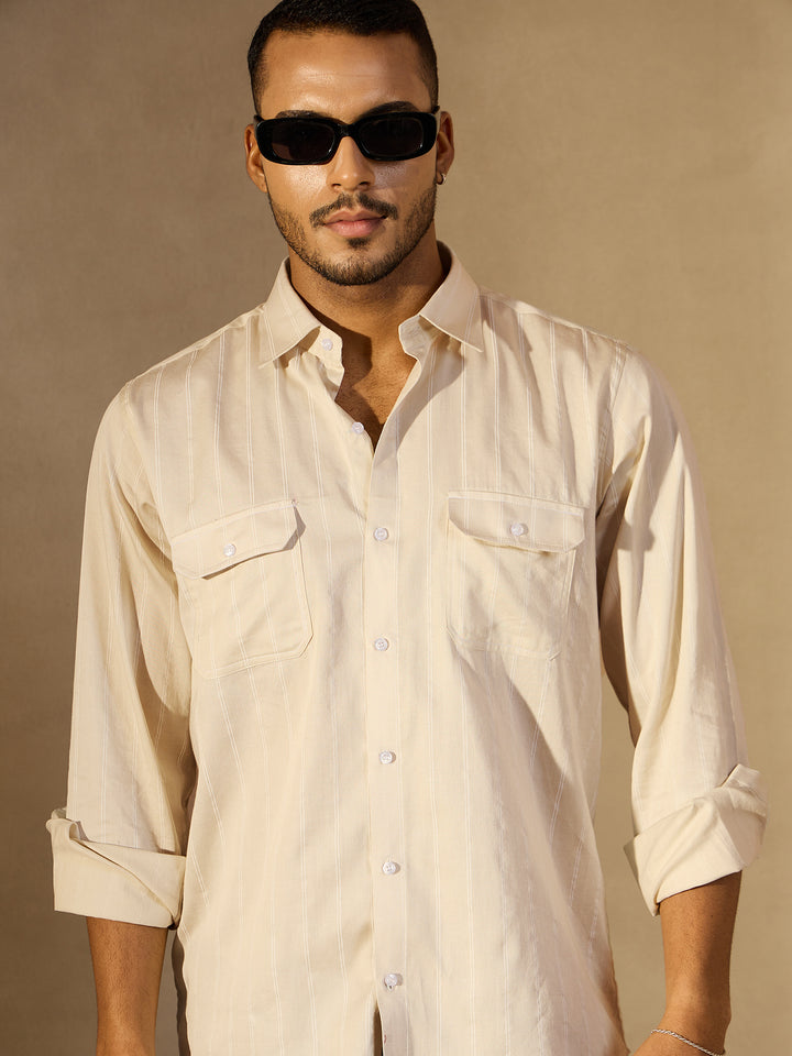 Vertical Stripes Double Pocket Shirt