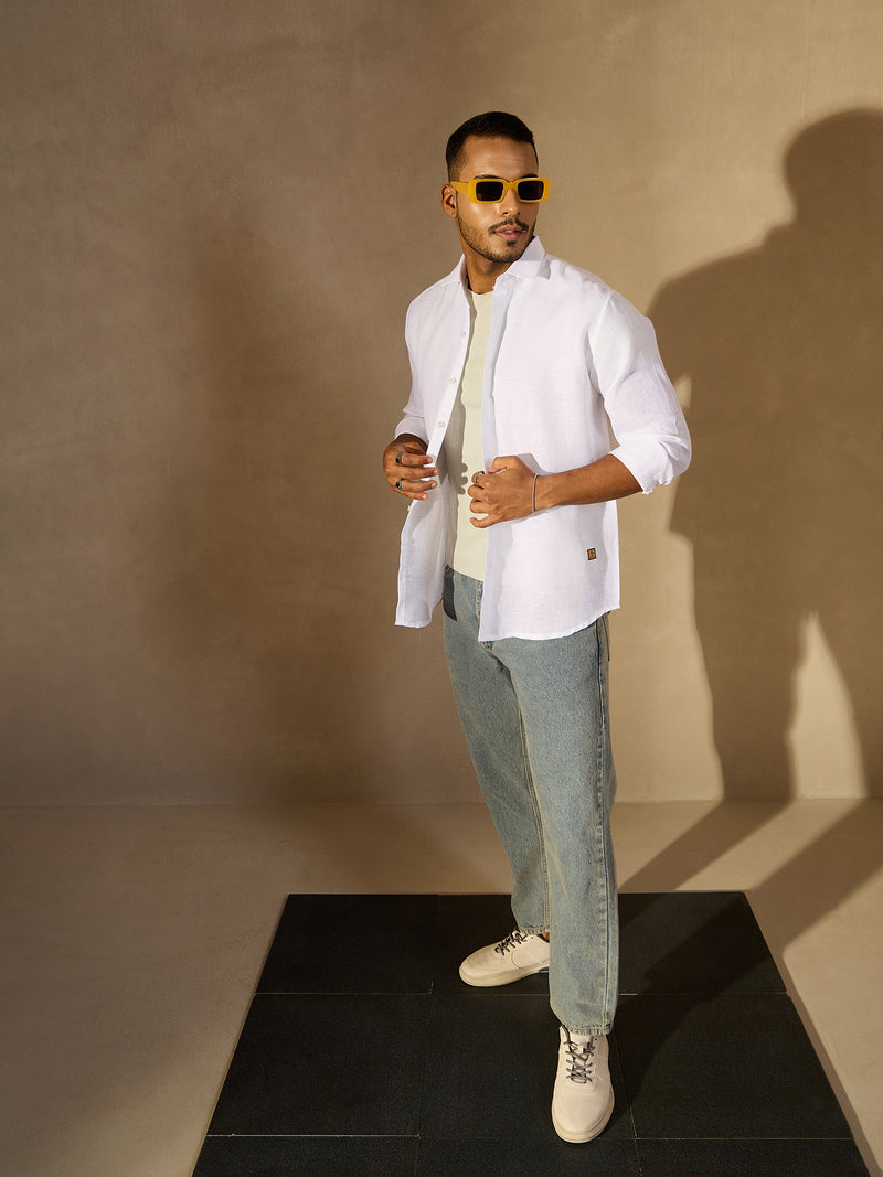 White Simple Oversized Linen Shirt