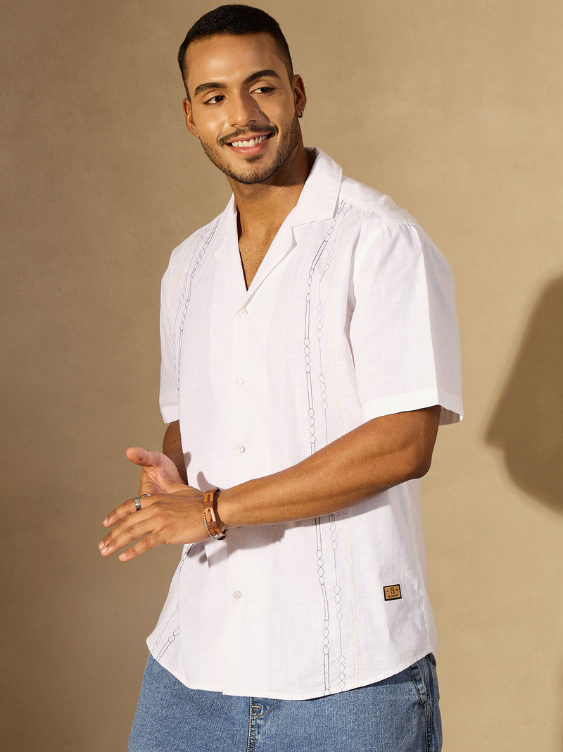 White: Half Sleeves Embroidered Shirt