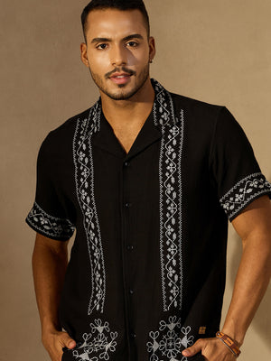 Black And White : Embroidery Casual Shirt