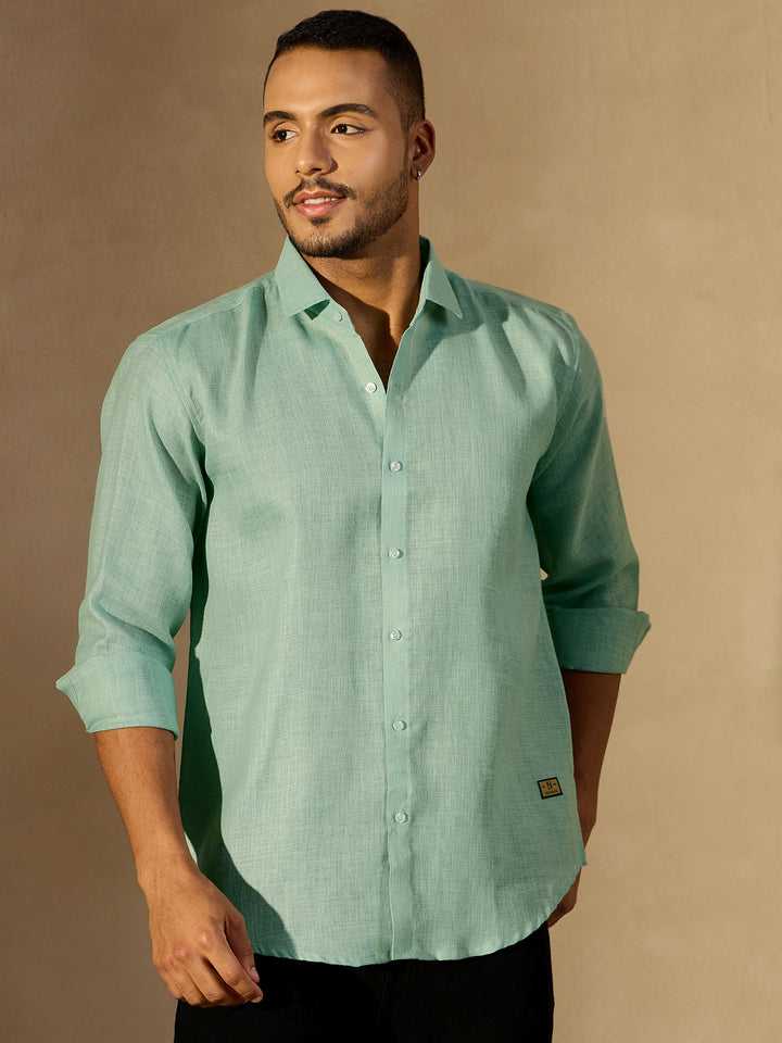 Sea Green Simple Oversized Linen Shirt