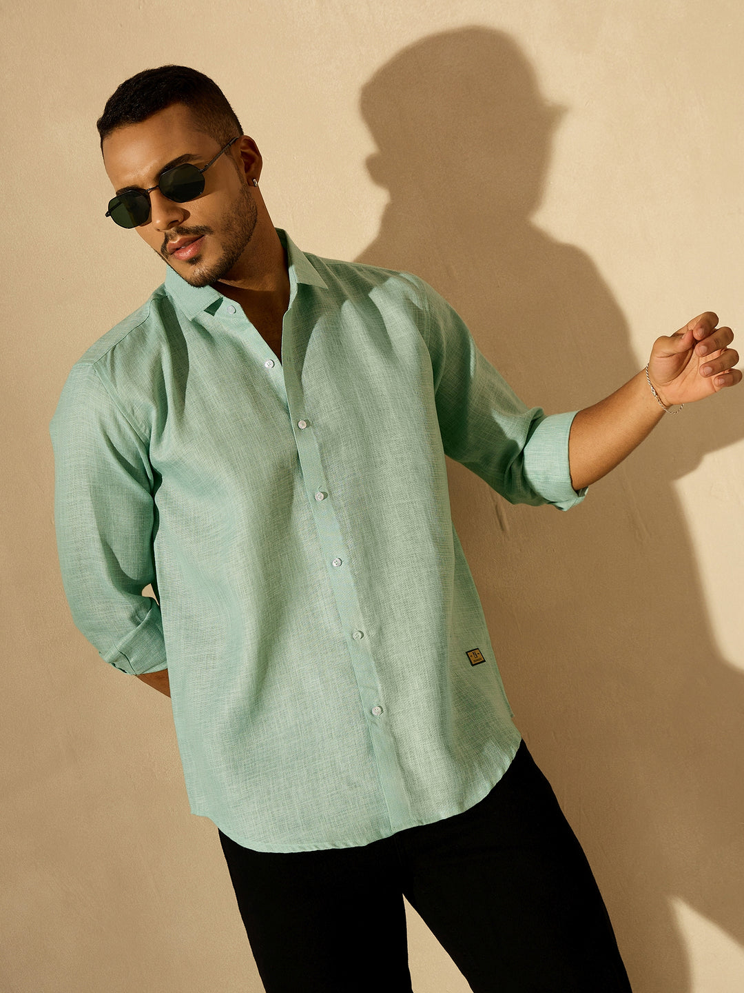 Sea Green Simple Oversized Linen Shirt