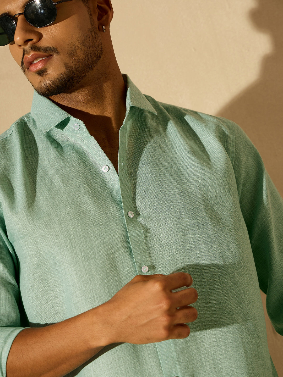 Sea Green Simple Oversized Linen Shirt