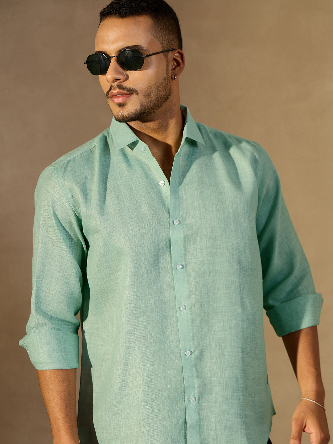 Sea Green Simple Oversized Linen Shirt