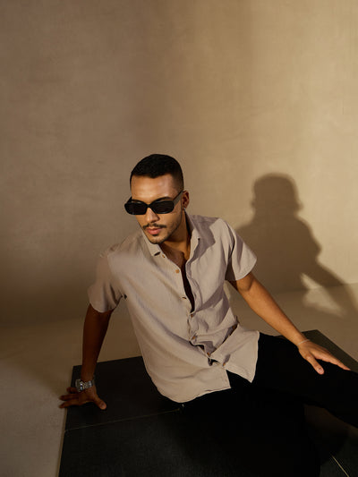 Grey: Half Sleeves Cotton Shirt