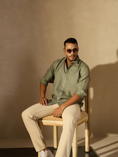 Green Simple Oversized Linen Shirt