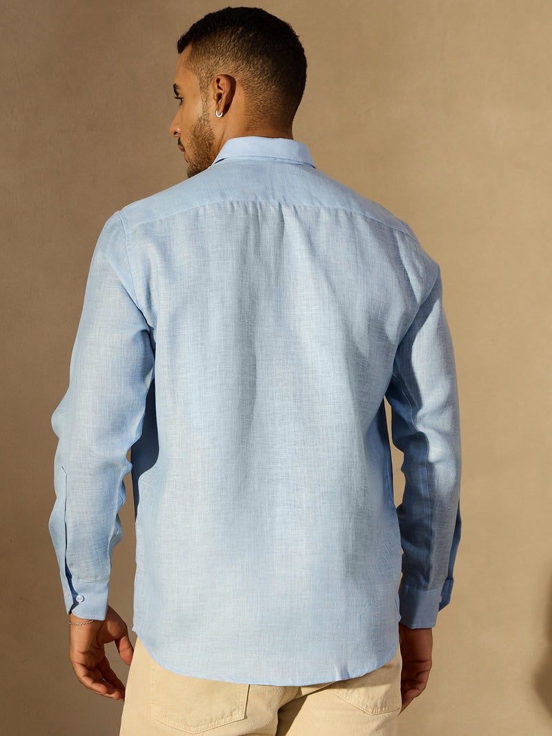 Sky Blue Simple Oversized Linen Shirt