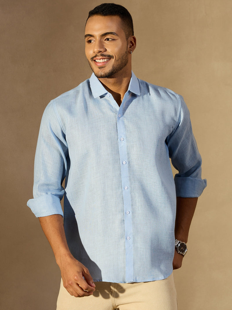 Sky Blue Simple Oversized Linen Shirt