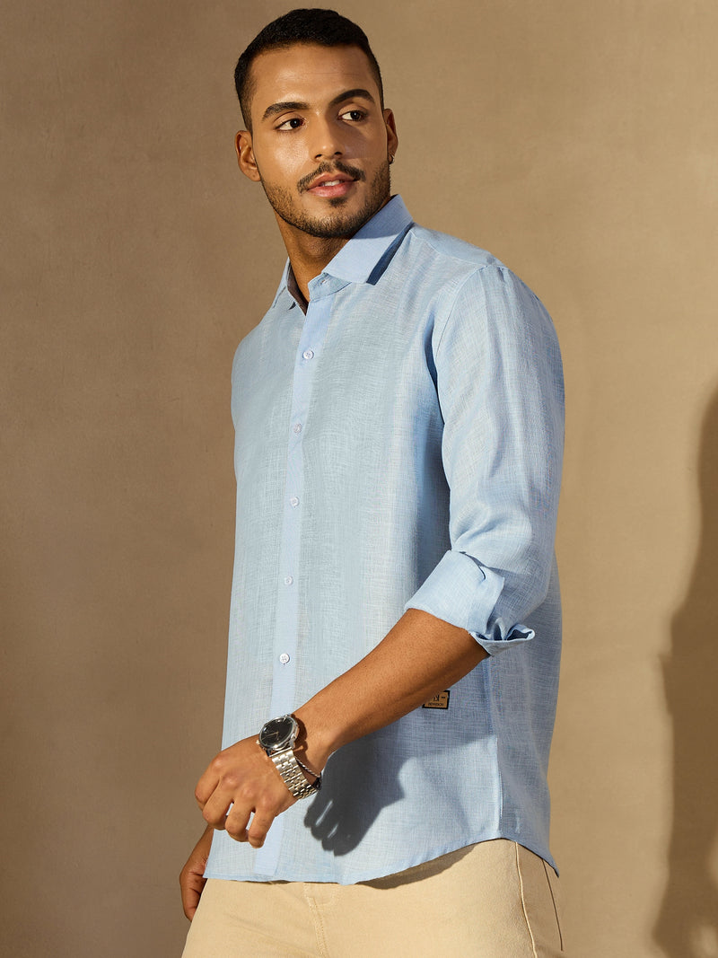 Sky Blue Simple Oversized Linen Shirt