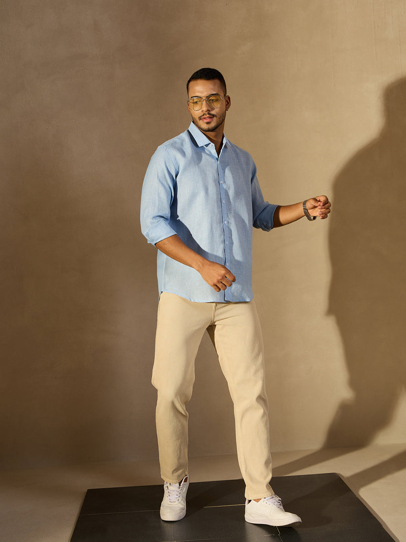 Sky Blue Simple Oversized Linen Shirt