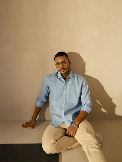 Sky Blue Simple Oversized Linen Shirt