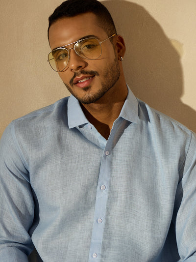 Sky Blue Simple Oversized Linen Shirt