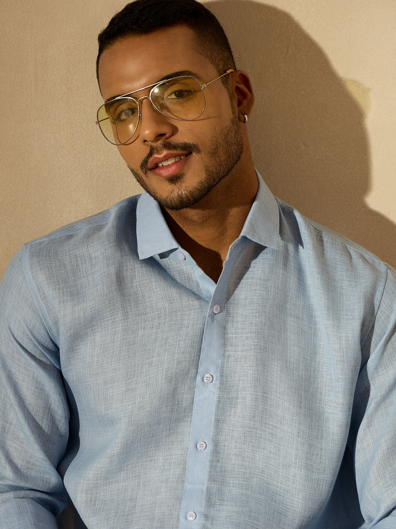 Sky Blue Simple Oversized Linen Shirt