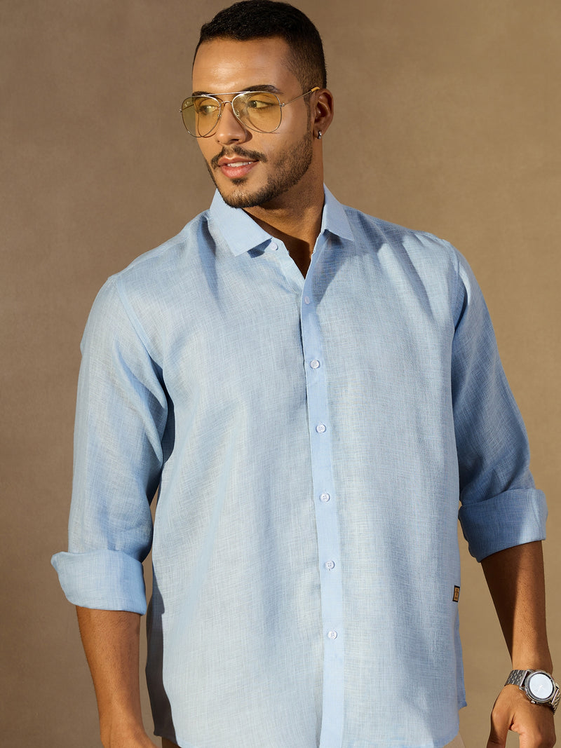 Sky Blue Simple Oversized Linen Shirt